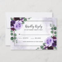 Cartes RSVP Floral Airy Purple et Silver Wedding