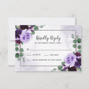 Cartes RSVP Floral Airy Purple et Silver Wedding