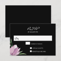 Cartes RSVP florales couleur pourpre noir