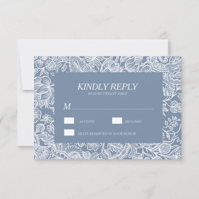 Cartes RSVP florales Dusty Blue Chinoiserie (Devant)