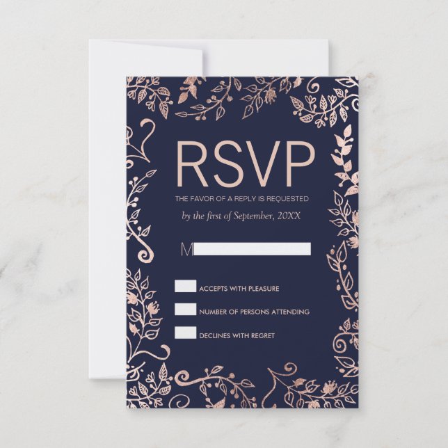 Cartes RSVP Flore or Rose de la marine élégante (Devant)