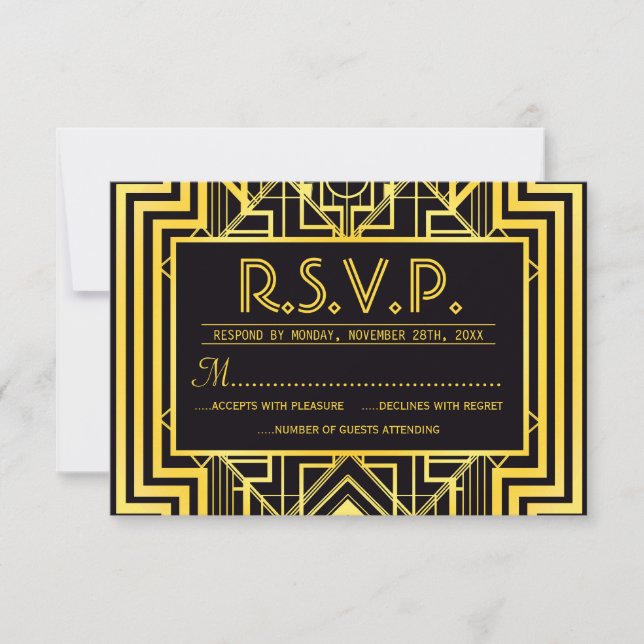 Cartes RSVP Géométriques Noir & Or (Devant)
