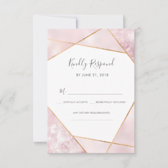 Cartes RSVP géométriques rose et or (Devant)