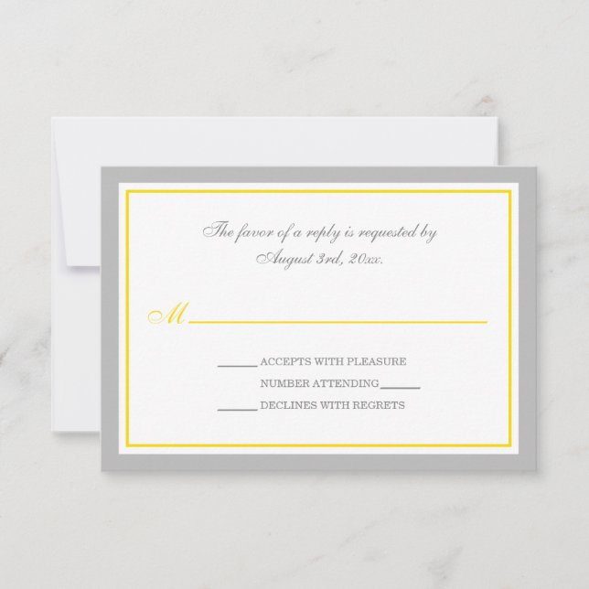 Cartes RSVP Gris & Jaune Réception Mariage (Devant)