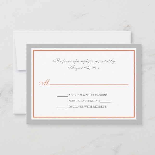 Cartes RSVP Gris & Orange de réception de mariage (Devant)