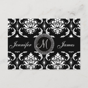 Cartes RSVP initiales en noir Damask pour Invitati