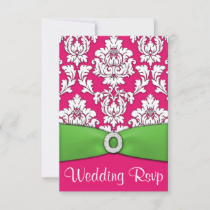 Cartes RSVP Mariage damassé Hot Rose & Lime Green