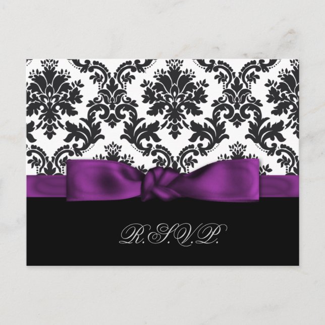 cartes rsvp mariage damassé violet (Devant)