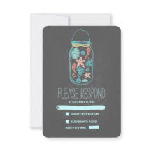 cartes RSVP mariage en pot de mason de plage nauti