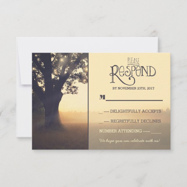 Cartes RSVP mariage rustique avec guirlandes de lu (Devant)