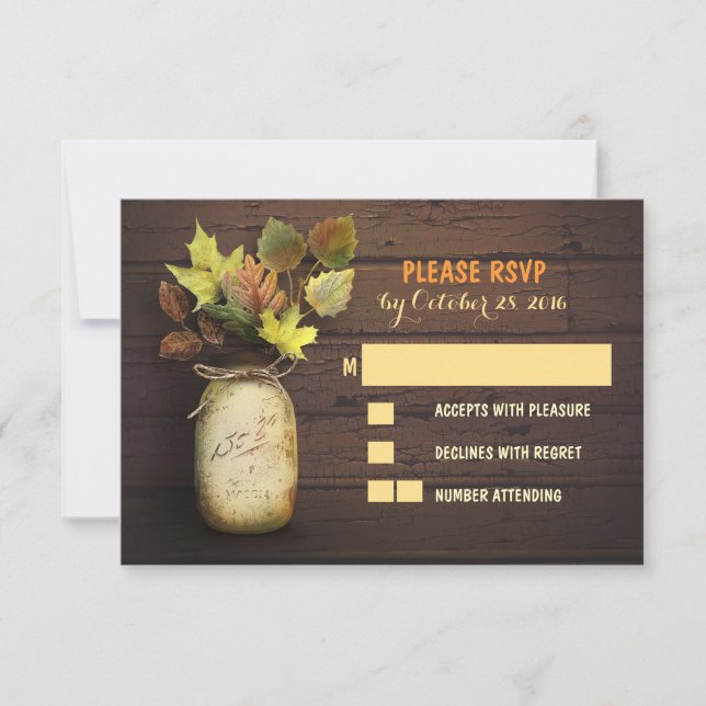 Cartes RSVP mariages de automne avec bocal de maso (Devant)