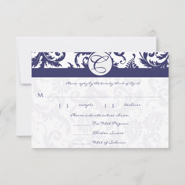 Cartes RSVP Marine Bleu & Blanc Damas (Dos)