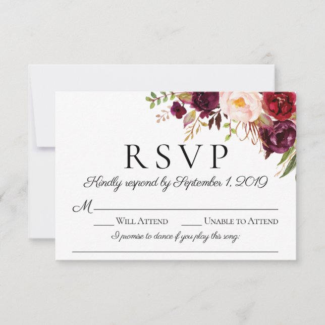 Cartes RSVP Marsala Floral Wedal avec Chanson Choi (Devant)