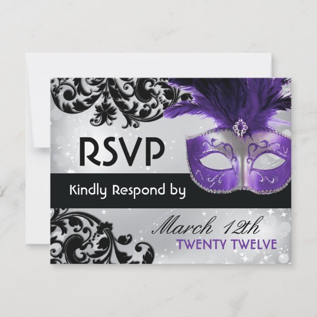 Cartes RSVP Masquerade Wedding (Devant)