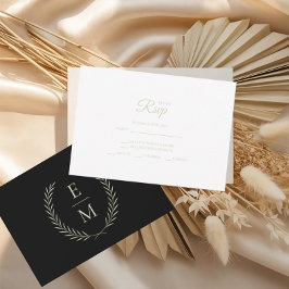 Cartes RSVP Minimalistes De Mariage Noir Et Sage