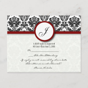Cartes RSVP Monogramme noir et bordeaux Damas