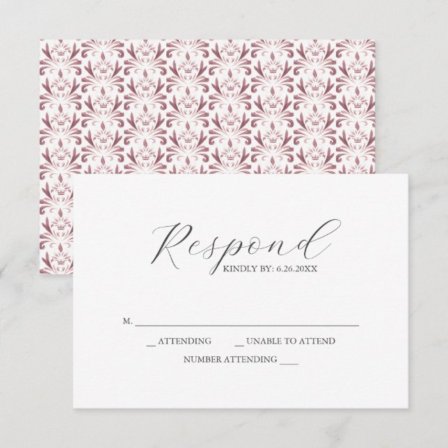 Cartes RSVP Motif rose pâle (Devant / Derrière)