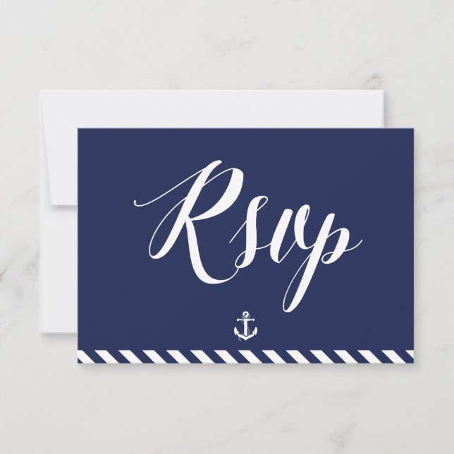 Cartes RSVP Nautiques Pour Mariage Avec Bandes (Devant)