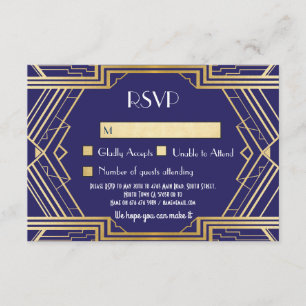 Cartes RSVP Navy Vintage Gatsby Invitations de Mar