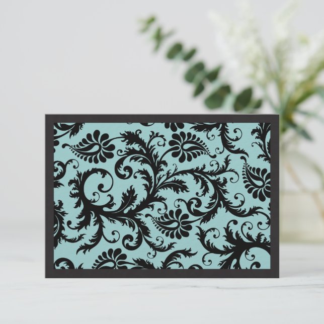 Cartes RSVP-Noir & Aqua Bleu Damas (Debout devant)
