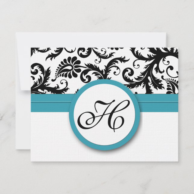 Cartes RSVP-Noir & Blanc Damas foncé Pool Bleu (Devant)