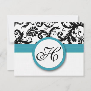 Cartes RSVP-Noir & Blanc Damas foncé Pool Bleu