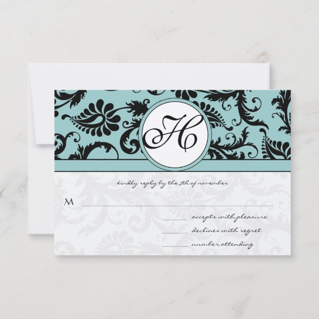 Cartes RSVP-Noir & Blanc Damas foncé Pool Bleu (Dos)