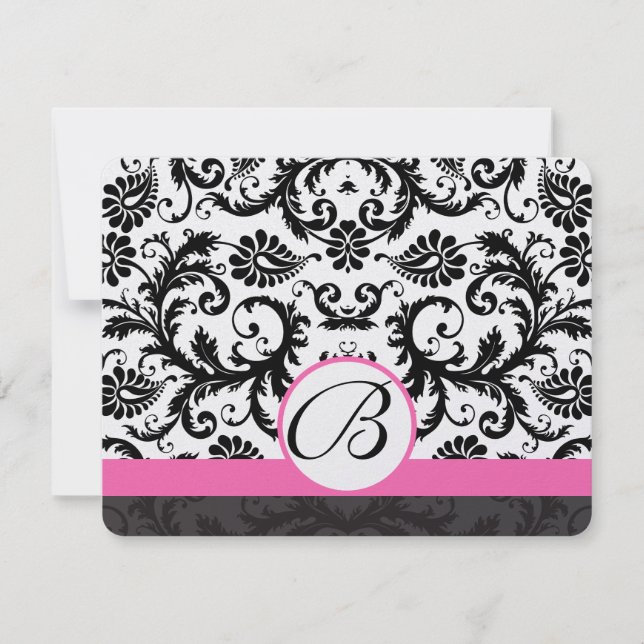 Cartes RSVP-Noir & Blanc Damas Hot Pink Trier (Devant)