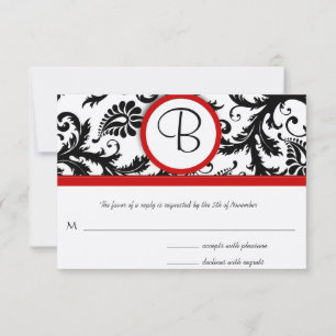 Cartes RSVP-Noir & Blanc Damas Trier Rouge