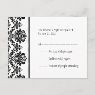 Cartes RSVP noir et blanc Damas