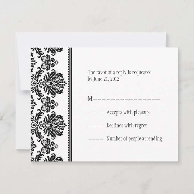 Cartes RSVP noir et blanc Damas (Devant)