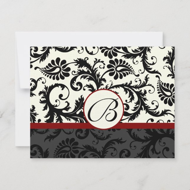 Cartes RSVP-Noir et ivoire Damas Maroon Triage (Devant)