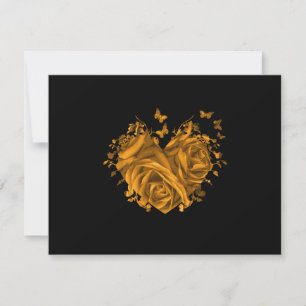 Cartes RSVP pour coeur en or métallique papillon