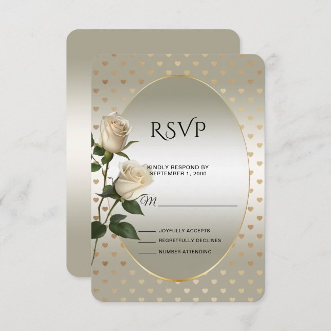 Cartes RSVP pour Coeurs or Roses blanches (Devant / Derrière)