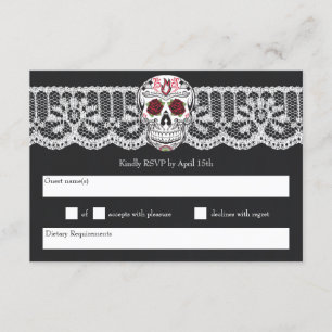 Cartes RSVP pour le crâne à sucre rouge et noir ro