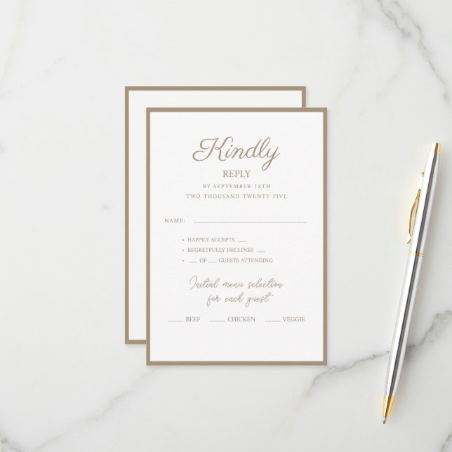 Cartes RSVP pour mariage. (Devant/Arrière en situation)