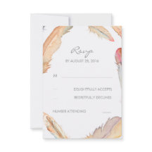 Cartes RSVP pour mariage à l'aquarelle Boho Feathe