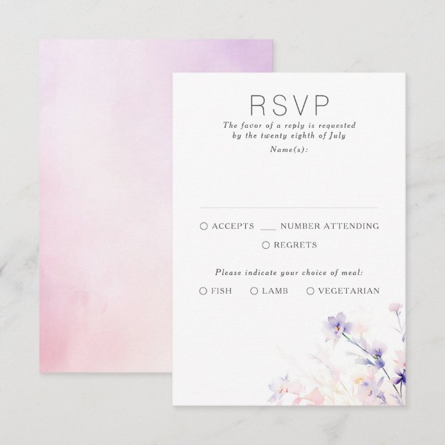 Cartes RSVP pour mariage doux et violet (Devant / Derrière)