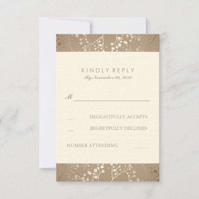 Cartes RSVP pour mariage haleine pour bébé d'or (Devant)