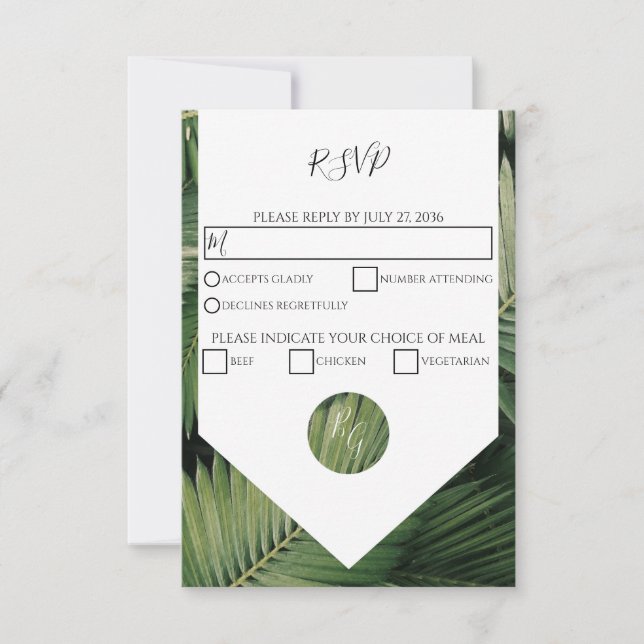Cartes RSVP pour mariage vert Feuille de palme tro (Devant)