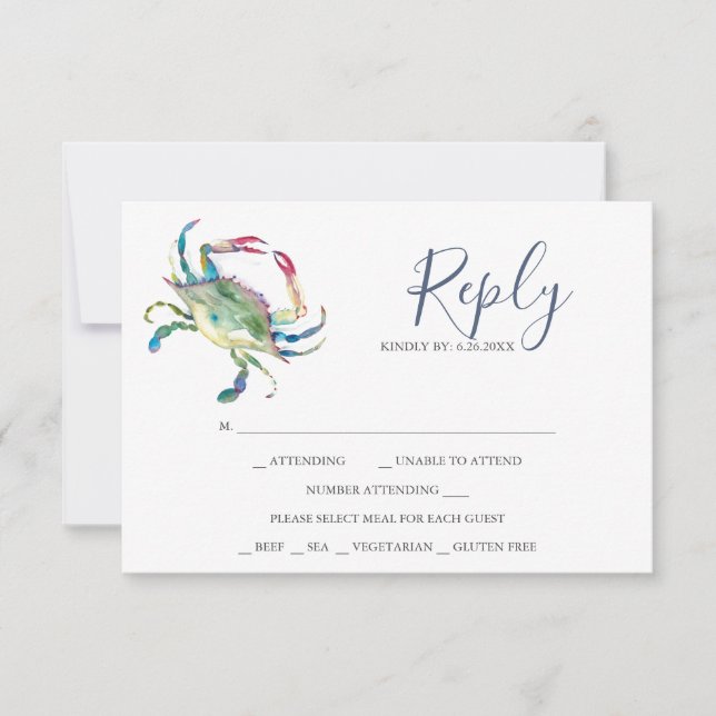 Cartes RSVP Répondre au crabe d'aquarelle (Devant)