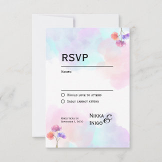 Cartes RSVP romantiques rose et bleu de mariage