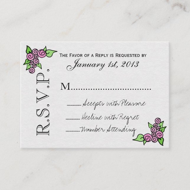 Cartes RSVP Rose Aquarelle (pk 100) (Devant)