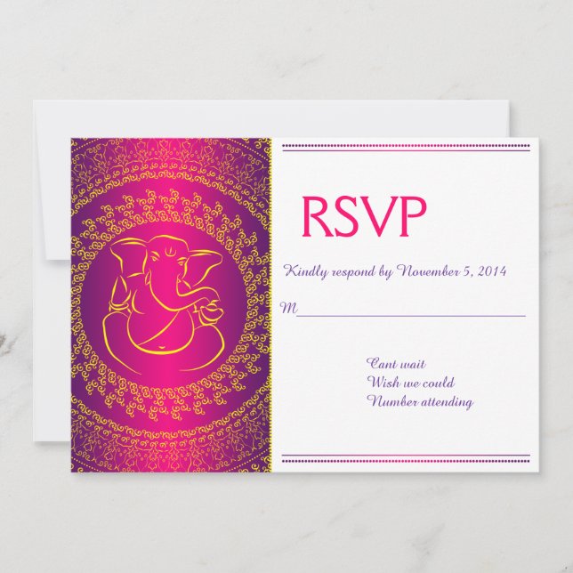 Cartes RSVP Rose Élégant Ganesh | Dieu Indien (Devant)