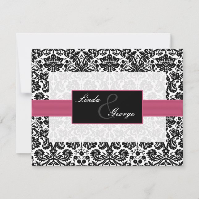 cartes rsvp rose, noir et blanc (Devant)