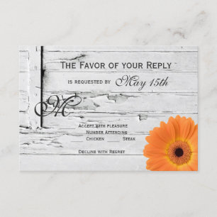 Cartes RSVP Rustic Wood Orange Gerber Daisy Weddin