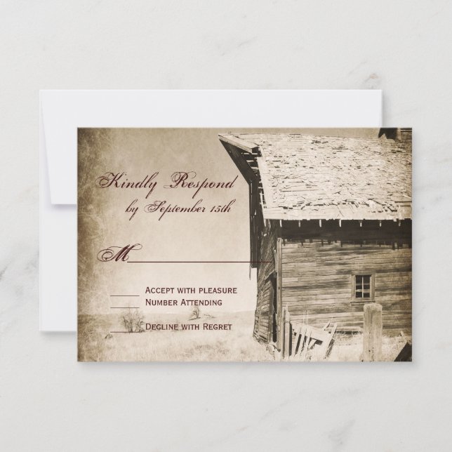 Cartes RSVP Rustique Vieux Mariage campagnard (Devant)