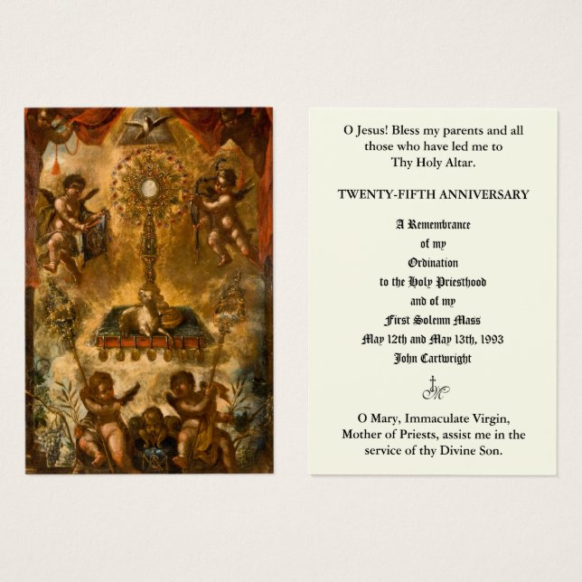 CARTES SAINES DE L'ORDINATION DU PRIÊTRE CATHOLIQU (Devant & derrière)