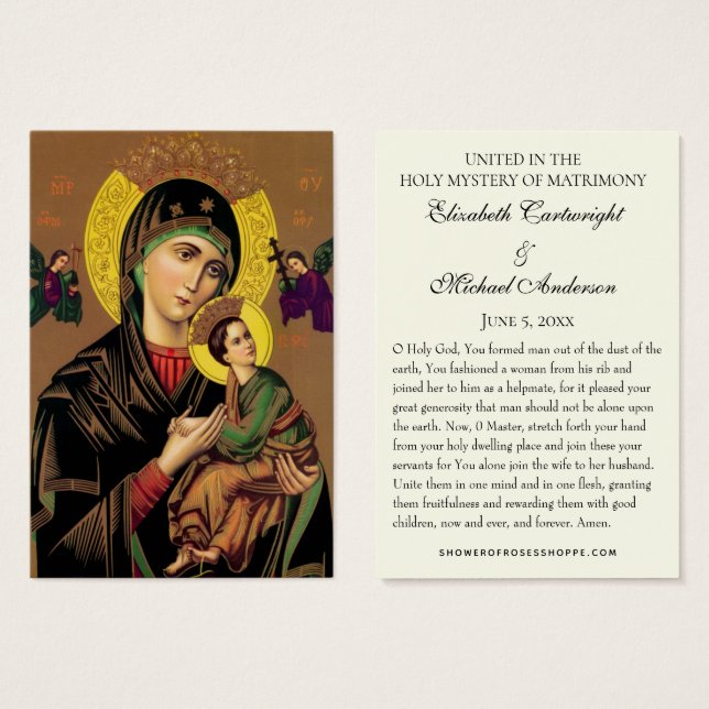 Cartes saintes Mariages byzantines orthodoxes (Devant & derrière)