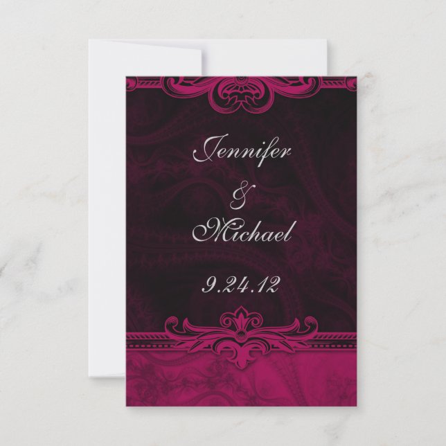 Cartes 'Save the Date' mariage à dentelle rose et  (Devant)
